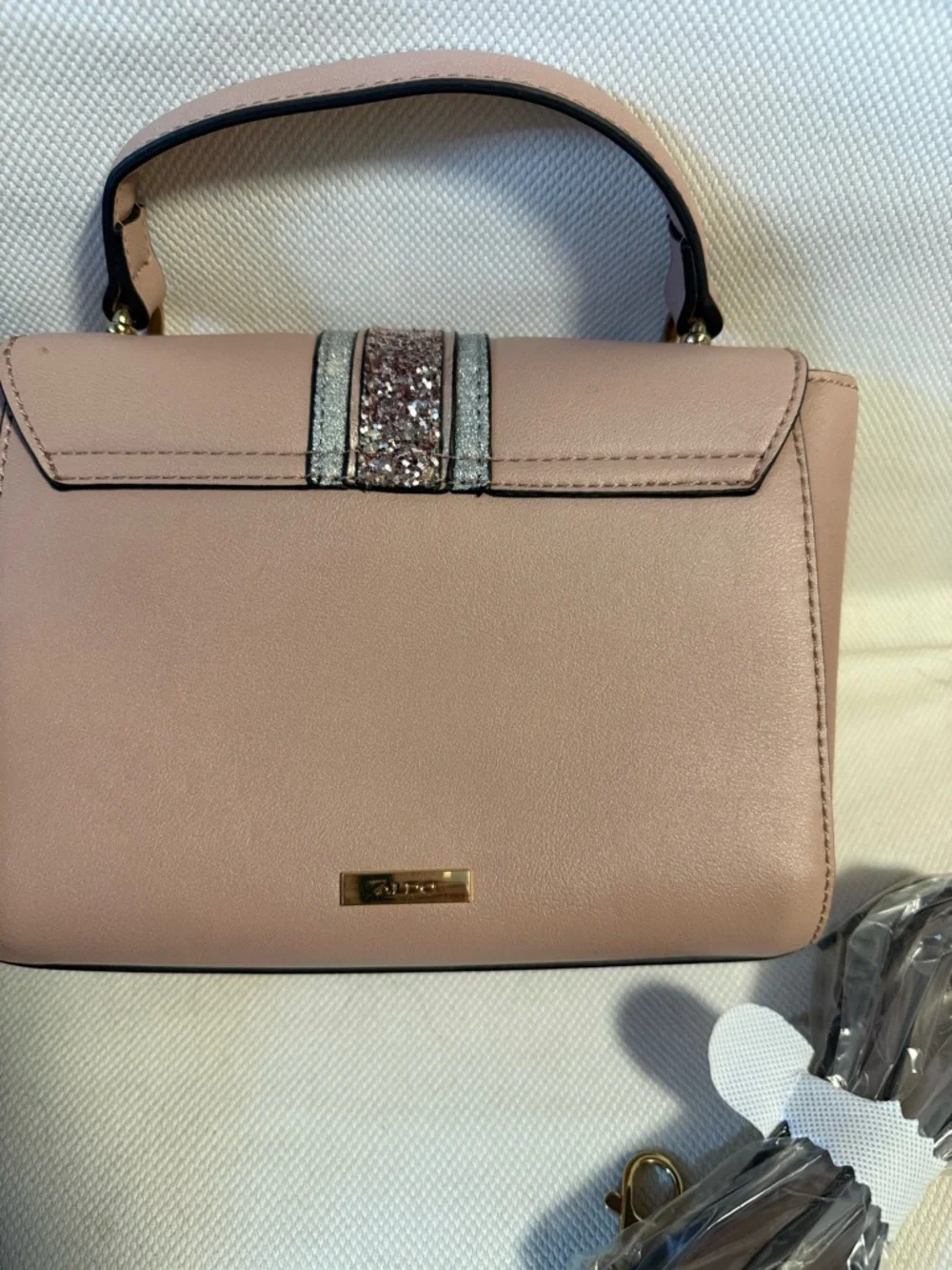 Aldo Blush Pink Top-Handle Satchel with Pearl & Glitter Accent